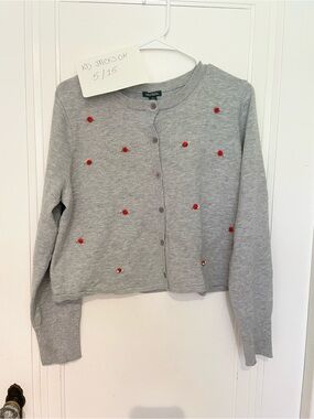 wild fable Gray Cardigan with Red Rose Accents